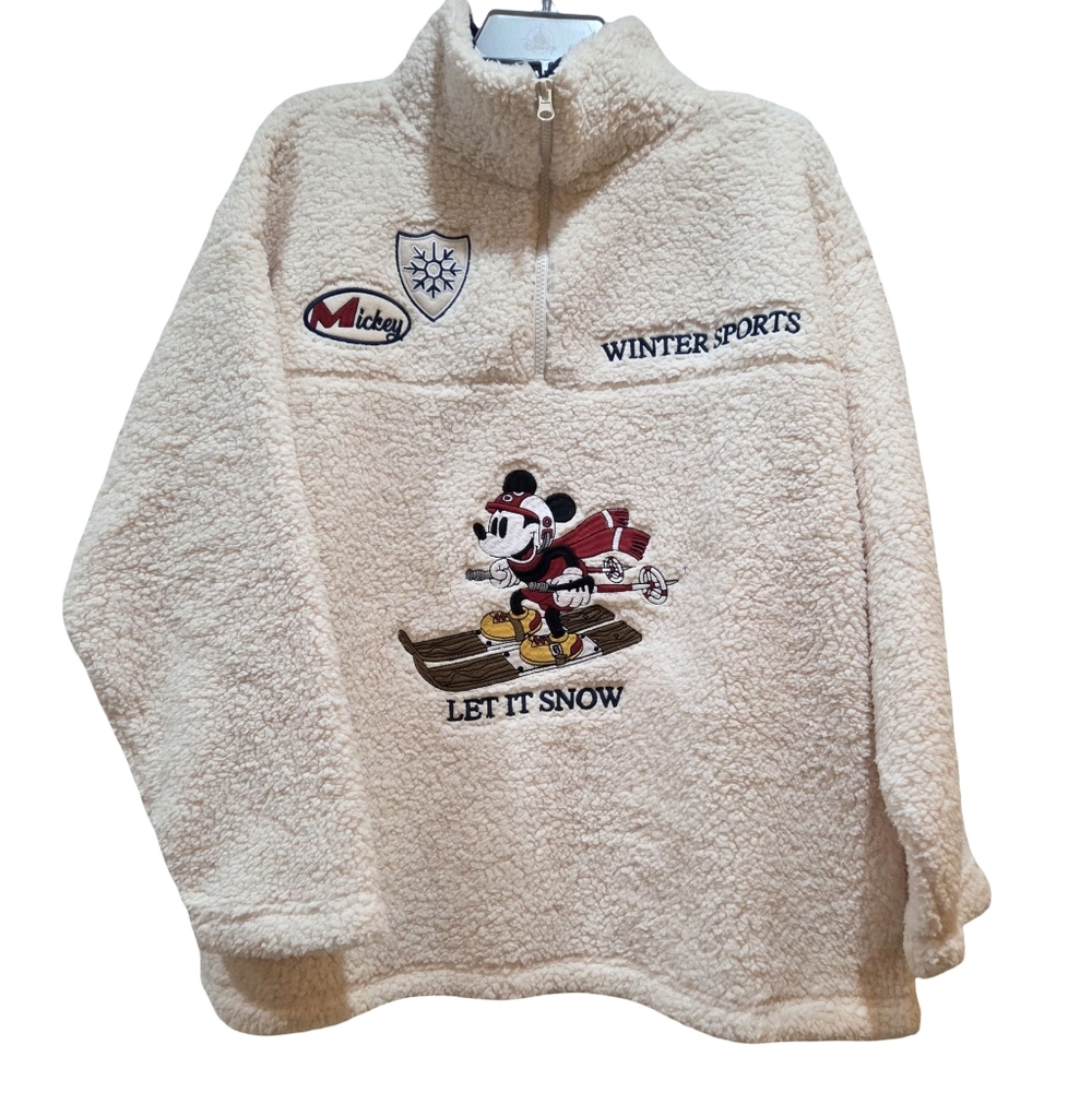 Disney MICKEY MOUSE SKIING Sherpa Quarter-Zip Pullover Sweater Women's 2XL NEW - Picture 3 of 6